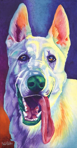 Dallas: Signed Print from original watercolor white german shepherd watercolor painting.