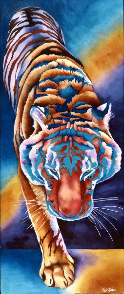Zuri's Step: Signed Print from original watercolor tiger painting.
